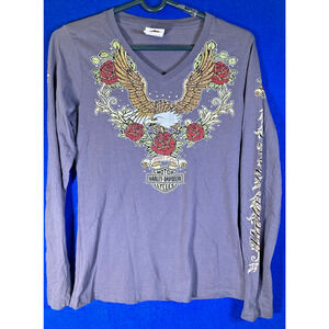 Harley-Davidson Barnett Texas Women's Small Eagle Rose Long Sleeve V-Neck